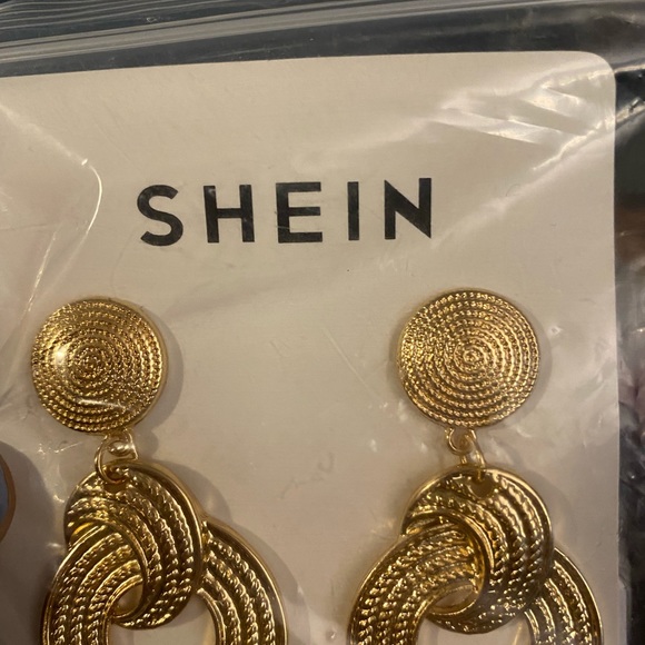 1 pair textured metal, round drop earrings, metal color gold - Picture 2 of 7